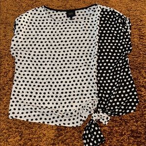 W5 Monochrome Polka Dot Blouse with Side Tie